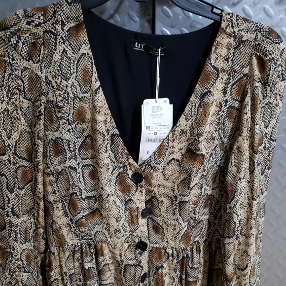 NWT ZARA snakeskin print dress (M) 🐍 earth brown palette - Picture 8 of 9